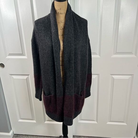 Sz S VINCE Mid-length Gray Burgundy Wool Cashmere Cardigan Sweater $425 MSRP - Picture 3 of 14